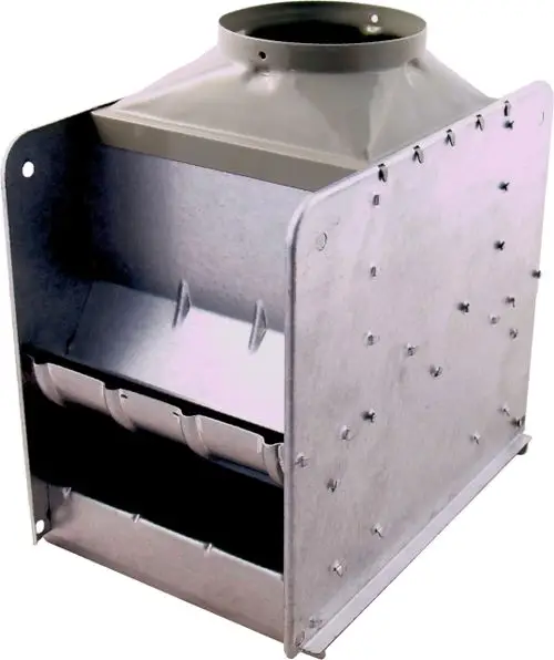 Strömungssicherung aus Metall mit einer runden Öffnung oben und einer Schiebermechanik, hergestellt von Wolf, zur Regelung des Luftstroms in Belüftungssystemen.